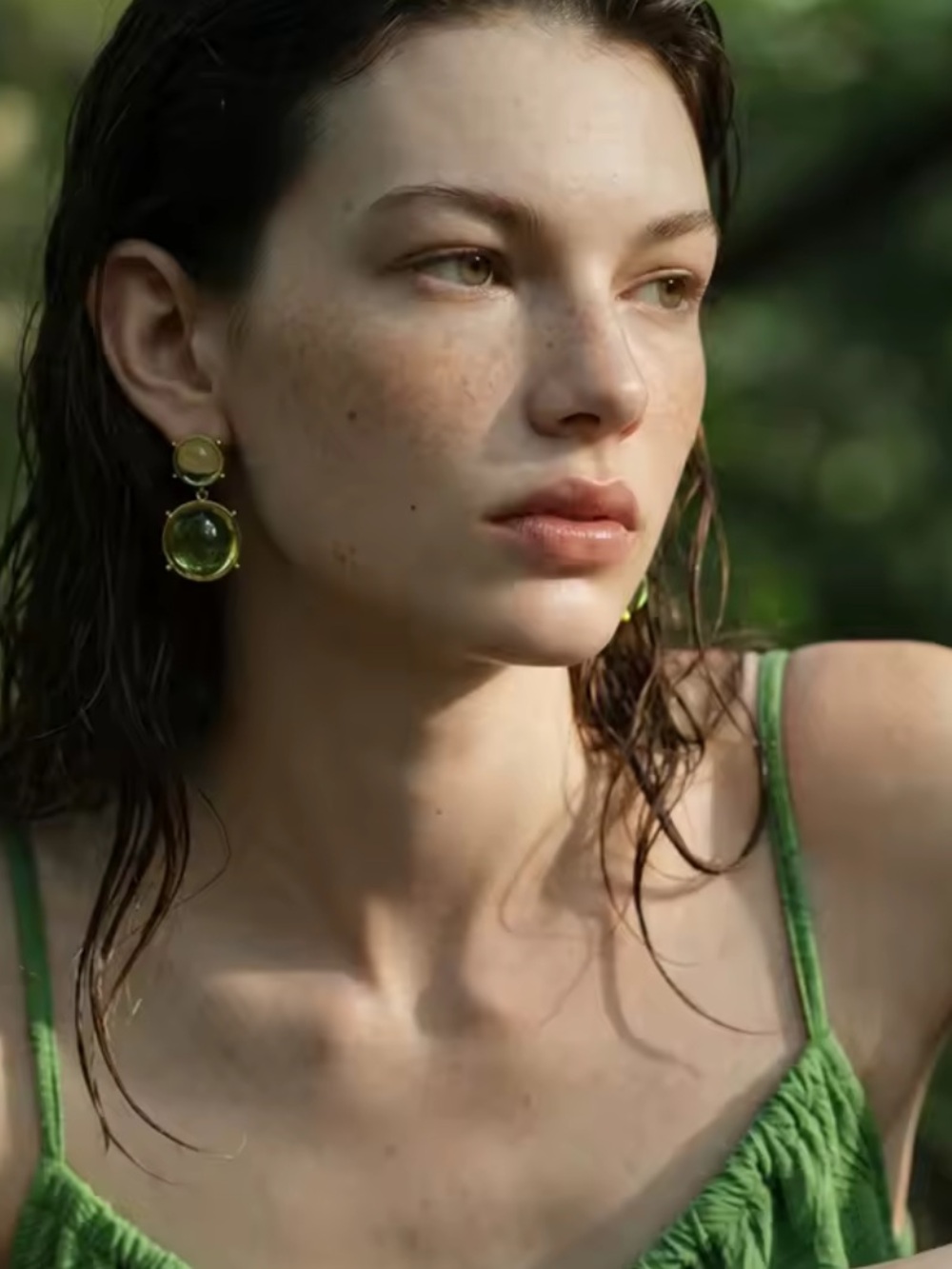 Vintage Olive Green Cabochon Drop Earrings - Picture 10 of 11